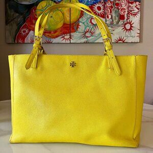 Tory Burch York Buckle Yellow Saffiano Leather Tote Bag